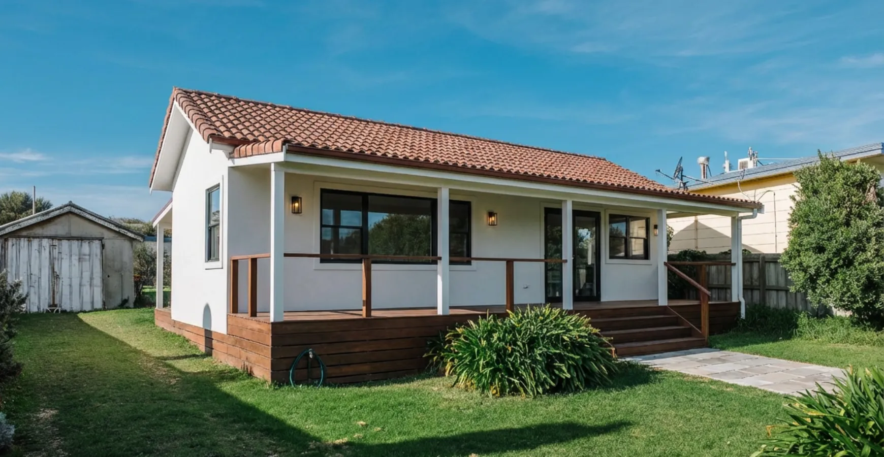 Backyard guest house builders in Los Angeles completed ADU home with landscaping and private outdoor space