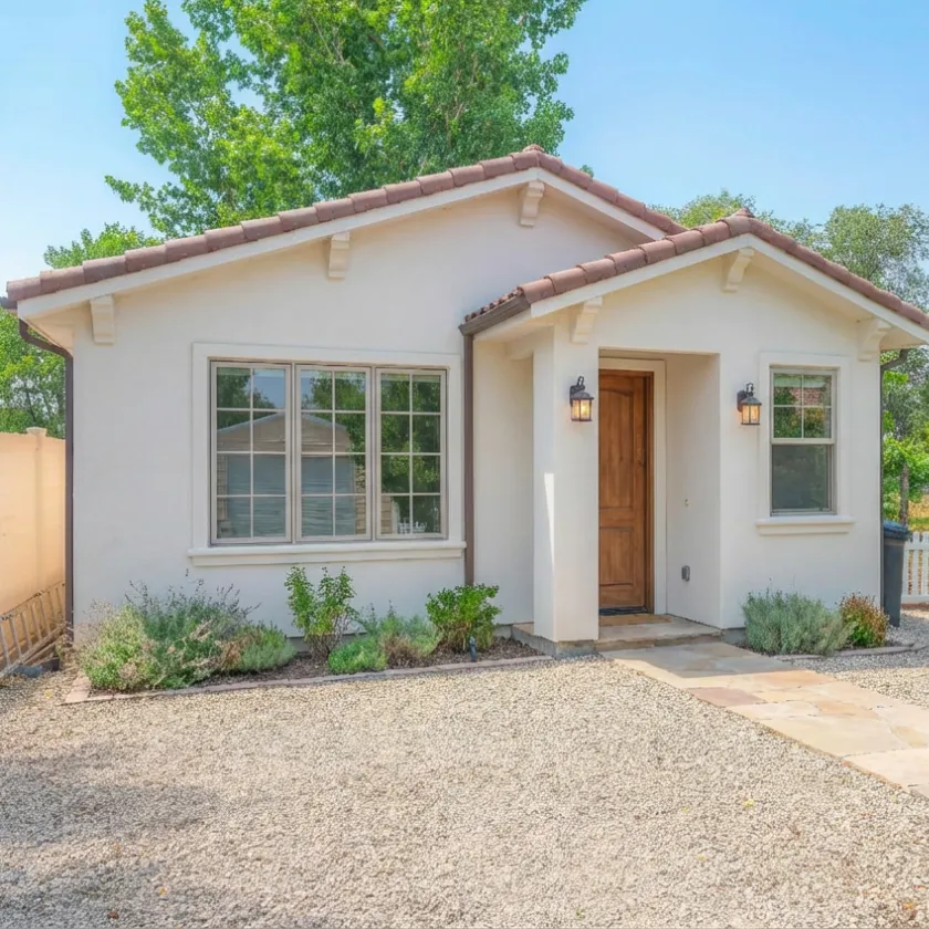 Detached ADU Los Angeles small backyard home with stucco finish and private entrance